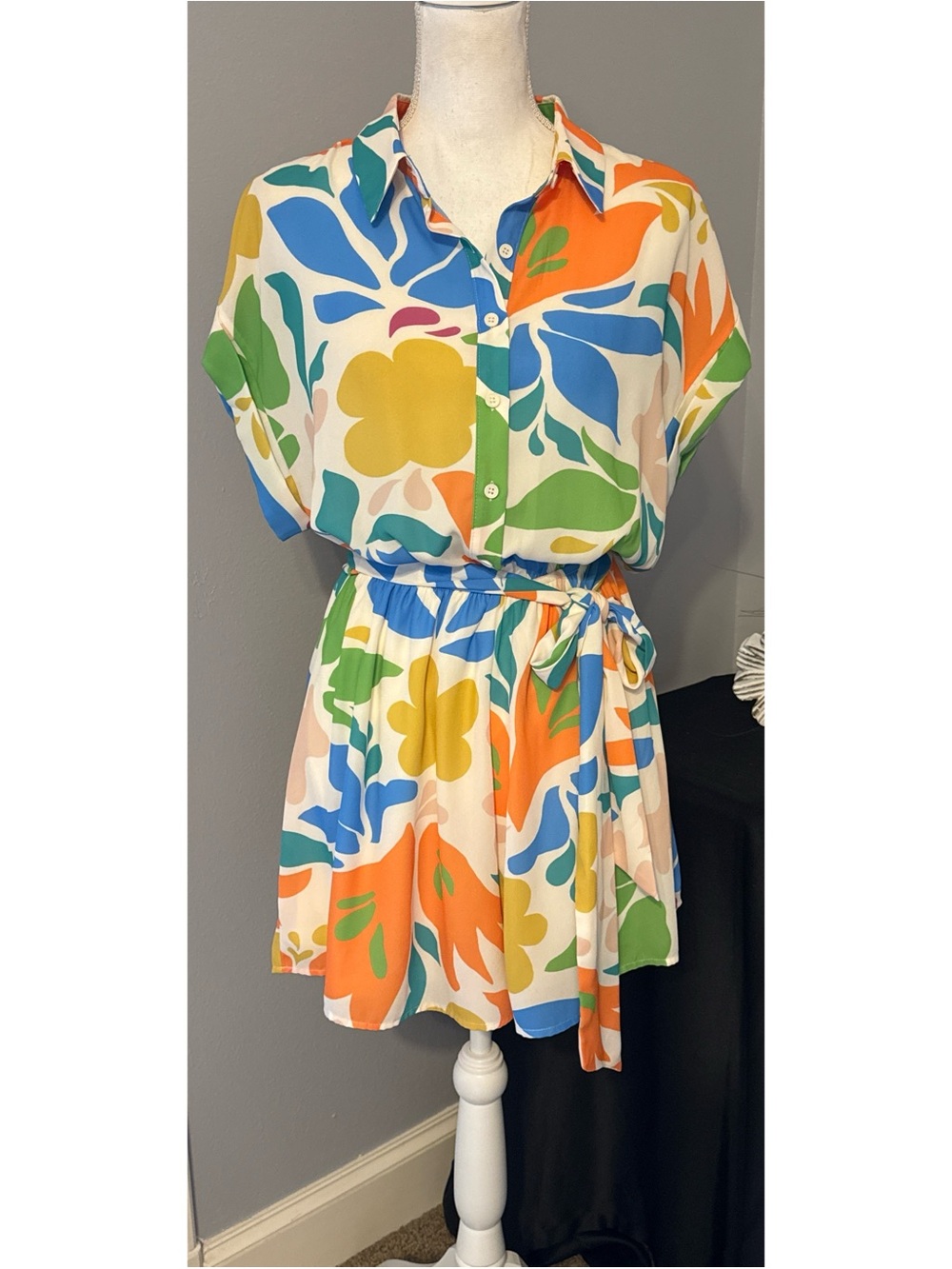 Flying Tomato Floral Romper L Colorful Summer Belted Elastic Waist